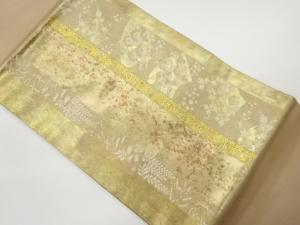 引箔縞・地紙に草花模様織出し名古屋帯